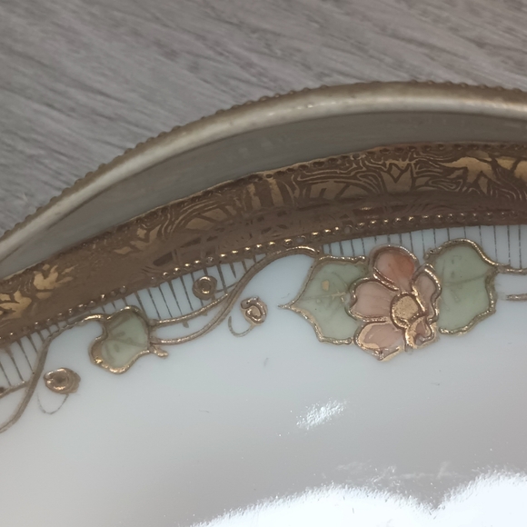 Vtg Nippon Hand Painted Celery Dish Gold Lined Floral Footed Proper Elegant - Picture 5 of 7
